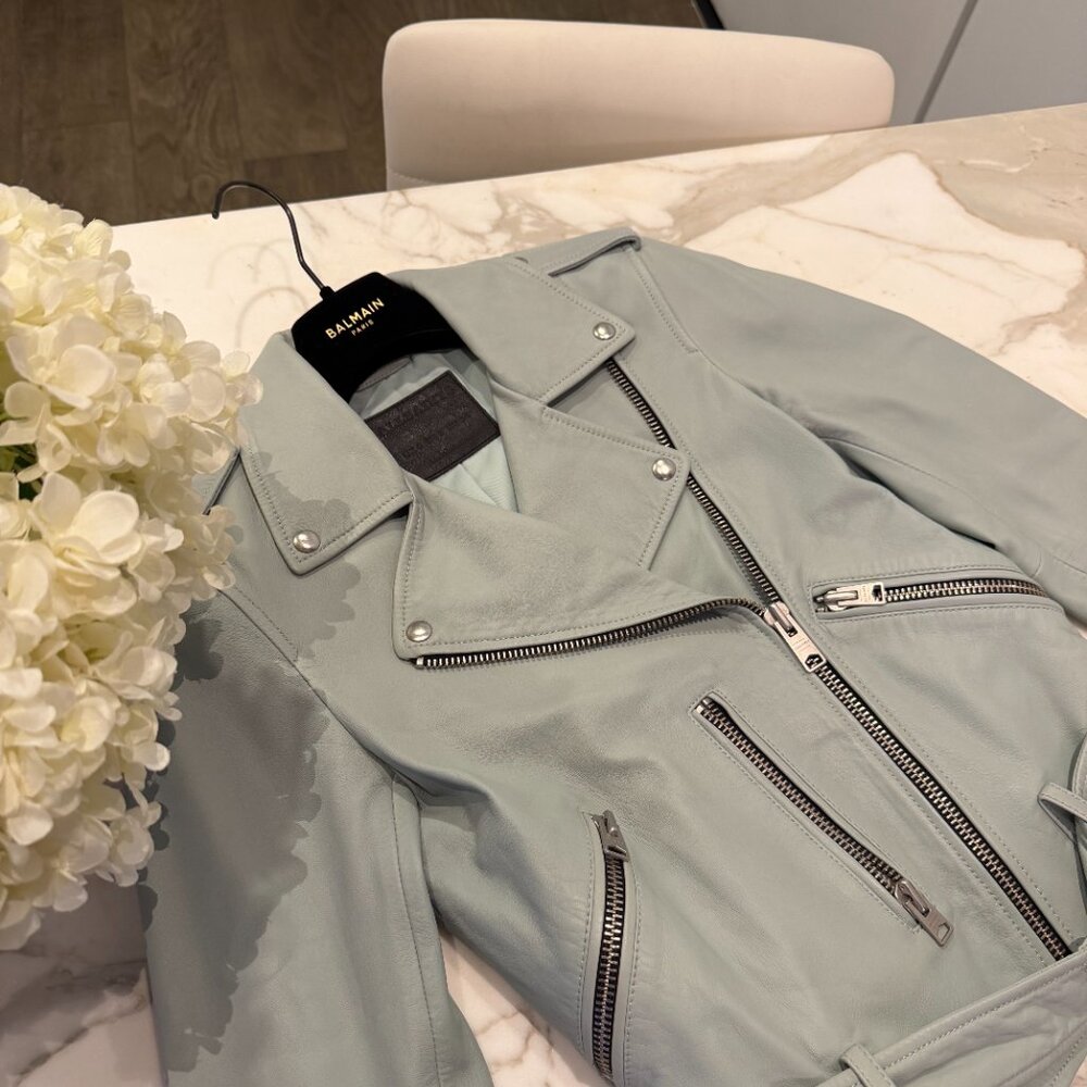 ALL SAINTS - Baby Blue Balfern Lamb Leather Biker Jacket - Picture 8 of 11
